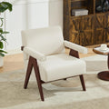 White Mid Century Modern Accent Chair, Solid Wood Frame White Linen Armchairs, Modern Reading & Living Room Chairs for Office Guest & Waiting Room