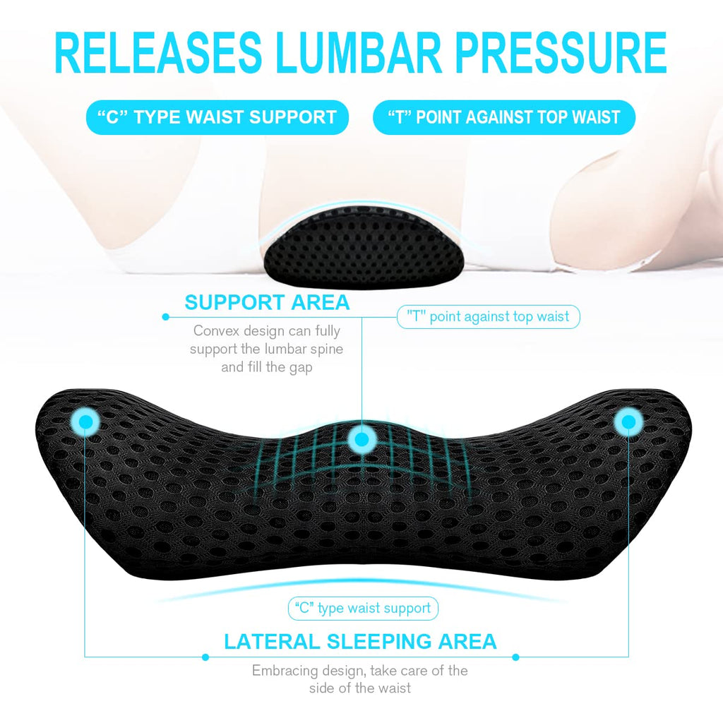 Lumbar Support Pillow for Office Chair, Memory Foam Lumbar Pillow for Lower Back Pain Relief (Black)