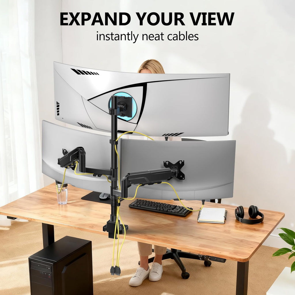 Triple Monitor Mount - Extra Tall 3 Monitor Desk Mount for 13-49 Inch Ultrawide Screens, Up to 44 lbs, Fully Adjustable Heavy Duty Monitor Arm, VESA 75/100 mm (GSDM003-P), Black