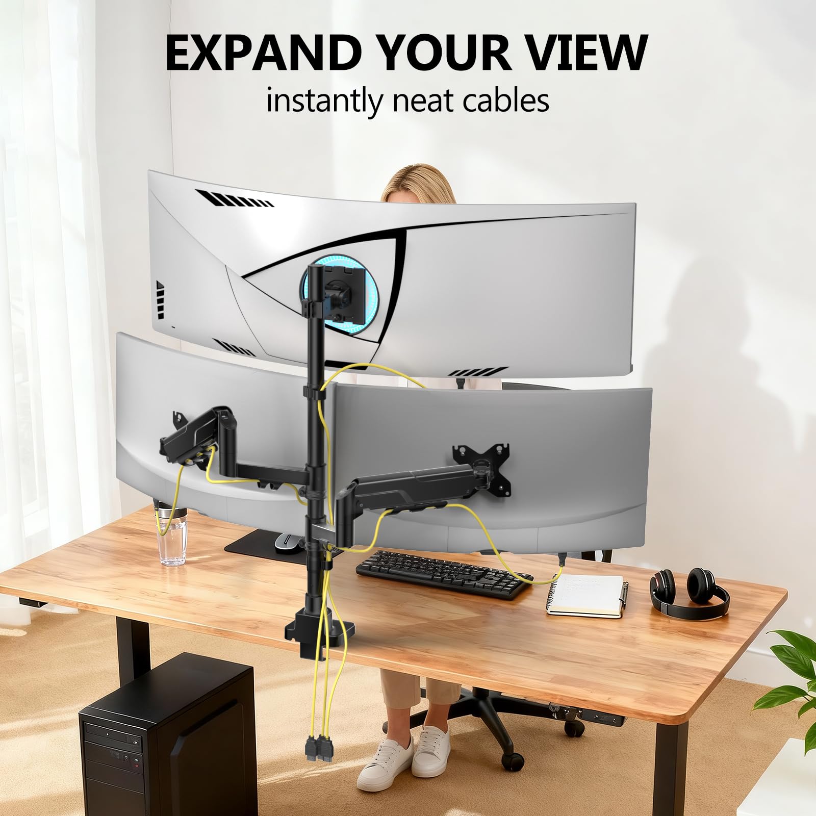 Triple Monitor Mount - Extra Tall 3 Monitor Desk Mount for 13-49 Inch Ultrawide Screens, Up to 44 lbs, Fully Adjustable Heavy Duty Monitor Arm, VESA 75/100 mm (GSDM003-P), Black