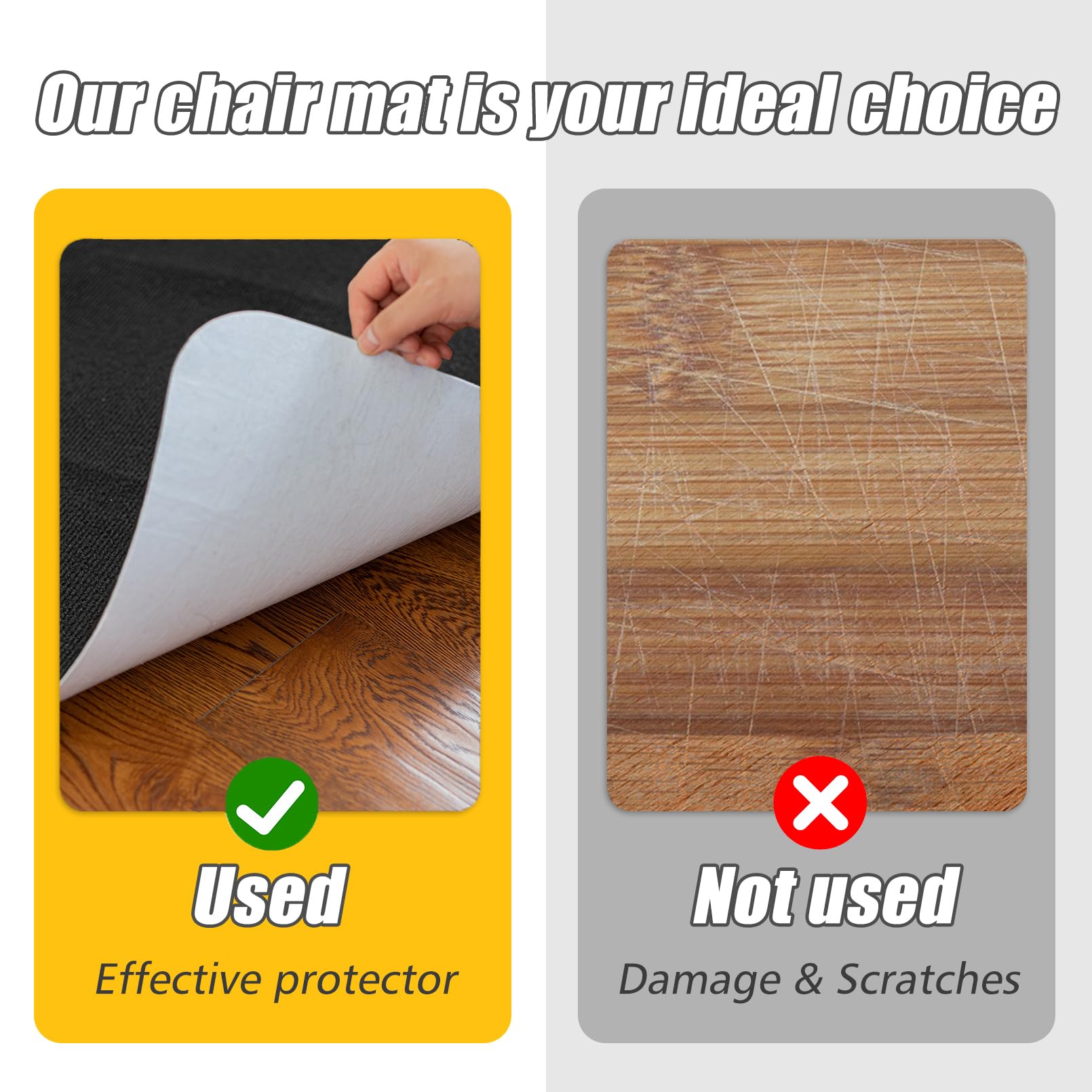 Office Chair Mat for Hardwood Floor,Office Computer Gaming Chair Mat for Tile Floor,Large Floor Protector Rug,Anti-Slip,Easy to Clean,Pure Black(48"x36")