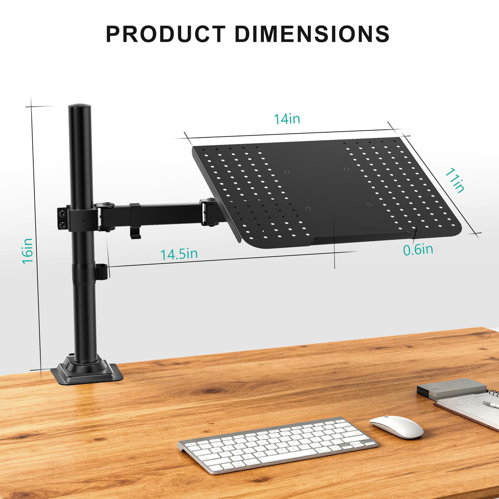 Laptop Desk Mount for 17 inch Notebook, Adjustable Single Monitor Arm with Laptop Holder for 32 inch Screen, Laptops Stand with Ventilated Tray, Up to 22 lbs, (M00LP), Black