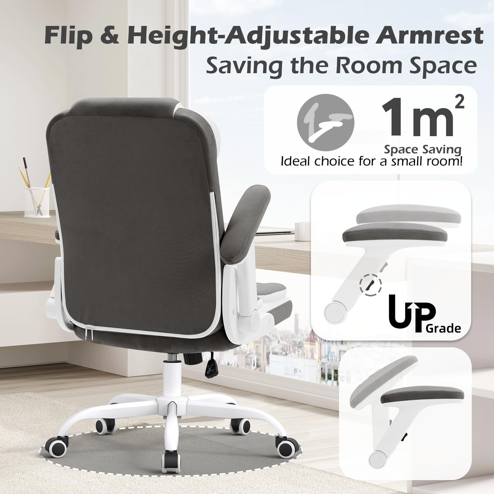Office Chair Linen Fabric Ergonomic Executive Computer Desk Chairs Small Cute Rolling Task Chairs for Teens&Adults,Gray