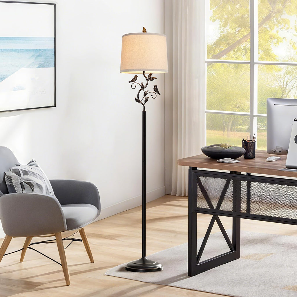 63" Rustic Unique Bird Leaf Floor Lamp for Living Room