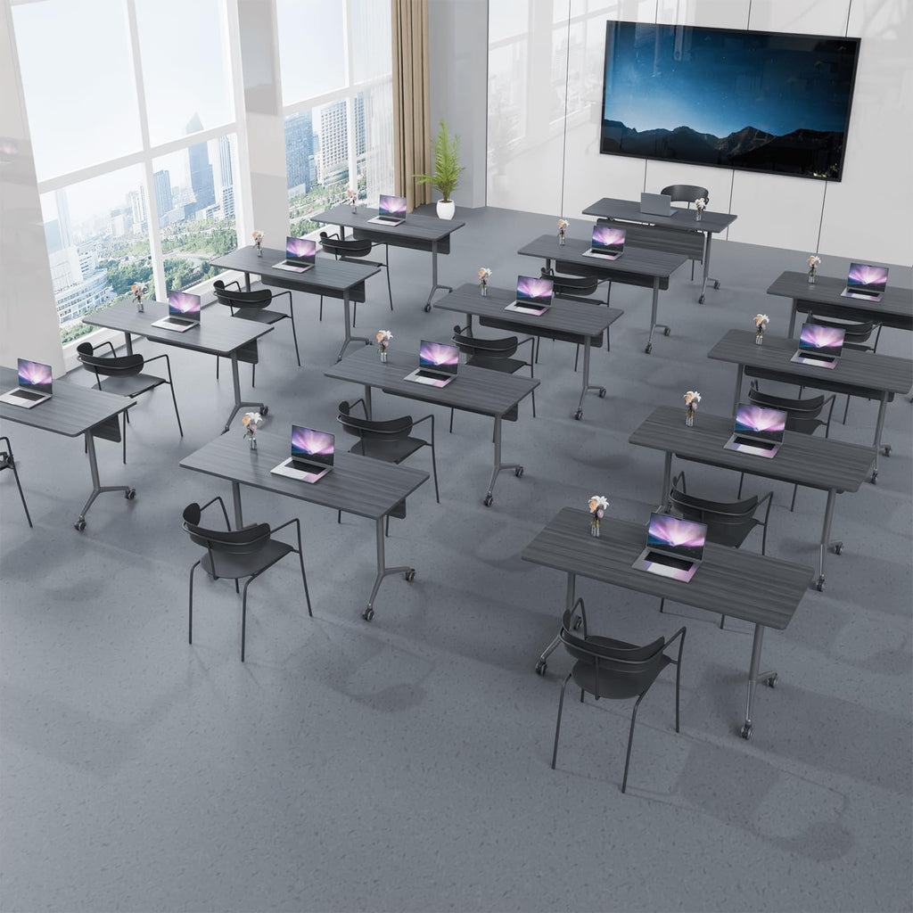 Folding Conference Table with Wheels, Flip-Top, 47.2in, 4 Pack, Ebony