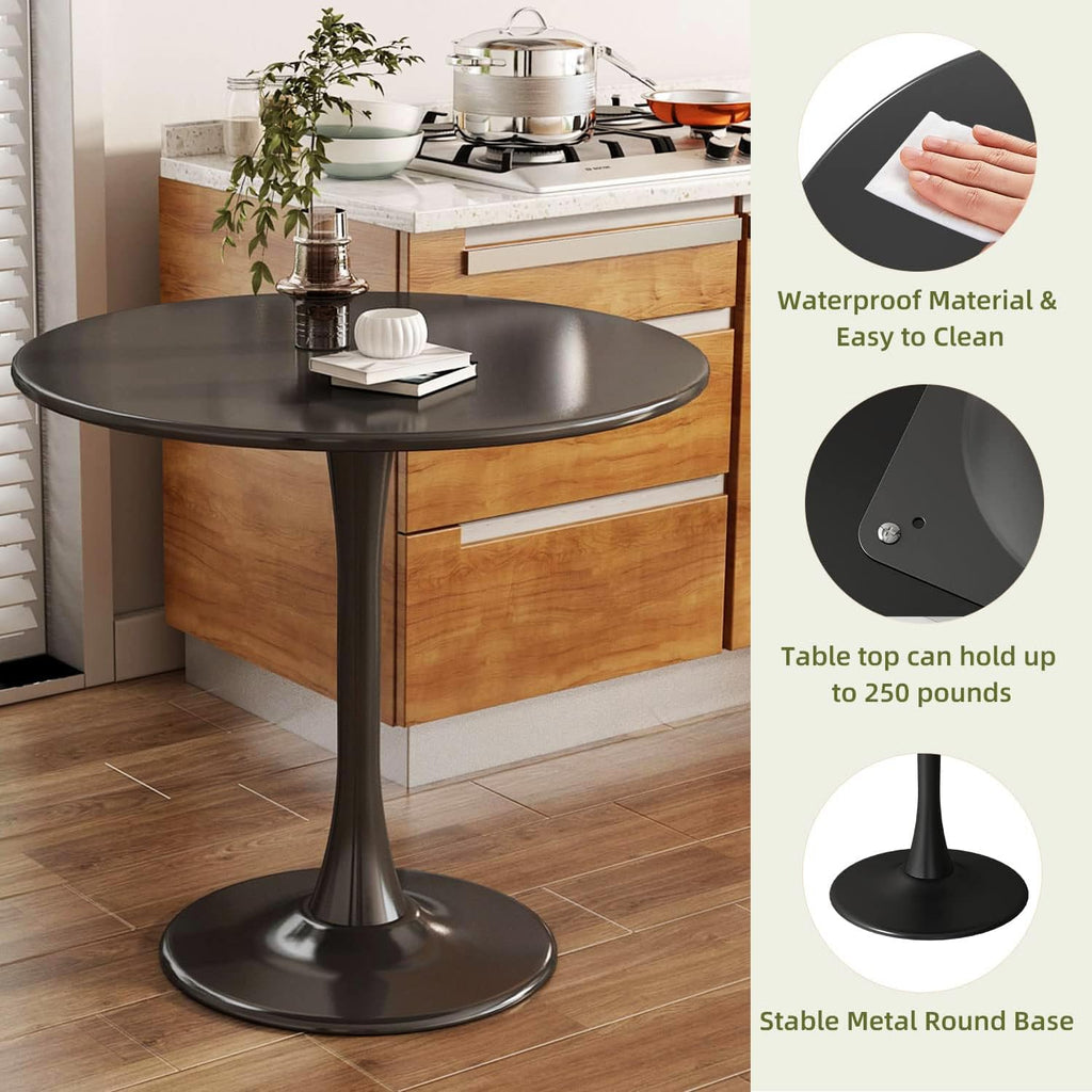 Sybrioka 24" Tulip Table for 1-2 Persons Modern Round Dining Room Table, Mid-Century Modern Black Small Kitchen Table with MDF Wooden Top, Leisure Coffee Table for Living Room, Dining Room, Office