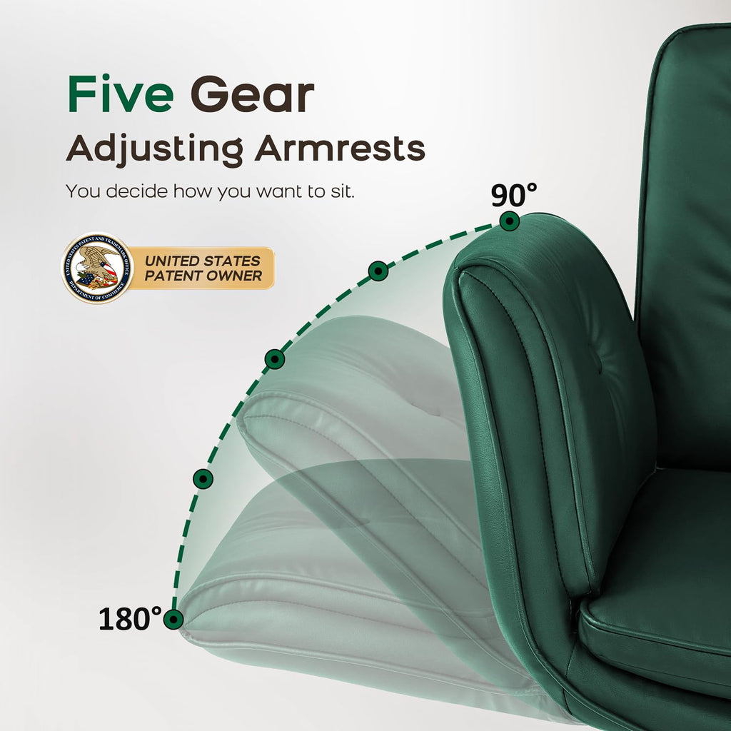 Criss Cross Office Chair, PU Leather Vanity Chair with 5-Level Adjustable Armrests & Swivel, Ergonomic Criss Cross Chair for Home Office Bedroom Makeup（Green）