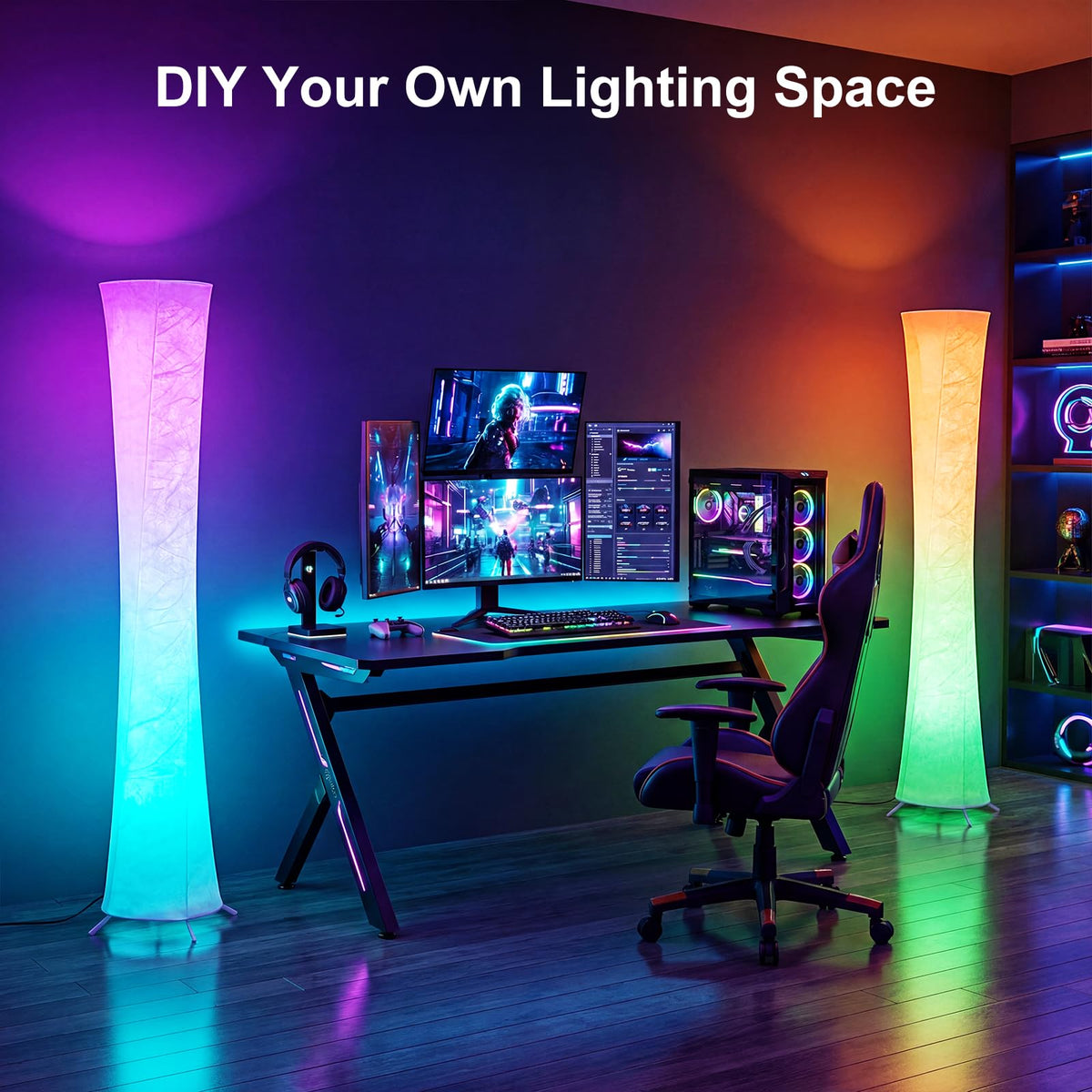 RGB Round Floor Lamp, 61'' Smart LED Corner Lamp with App and Remote Control, 16 Million DIY Colors, Music Sync, Modern Standing Lamp for Living Room Bedroom Gaming
