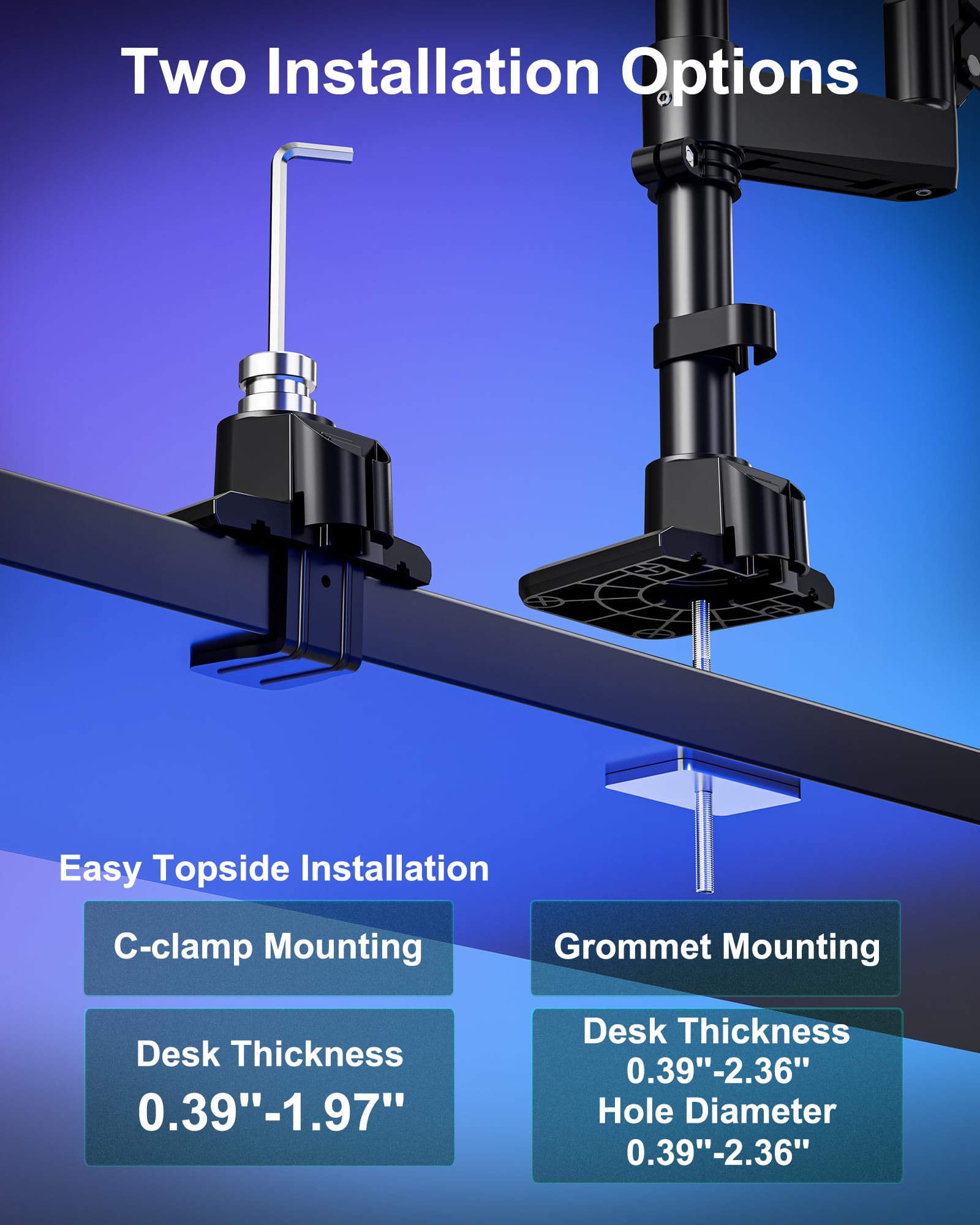Dual Monitor Arm for Max 49" Ultrawide Screens up to 44 lbs, Heavy Duty Extra Tall Monitor Desk Mount, Vertical Stacked Adjustable Dual Monitor Mount, VESA Mount 75x75mm/100x100mm