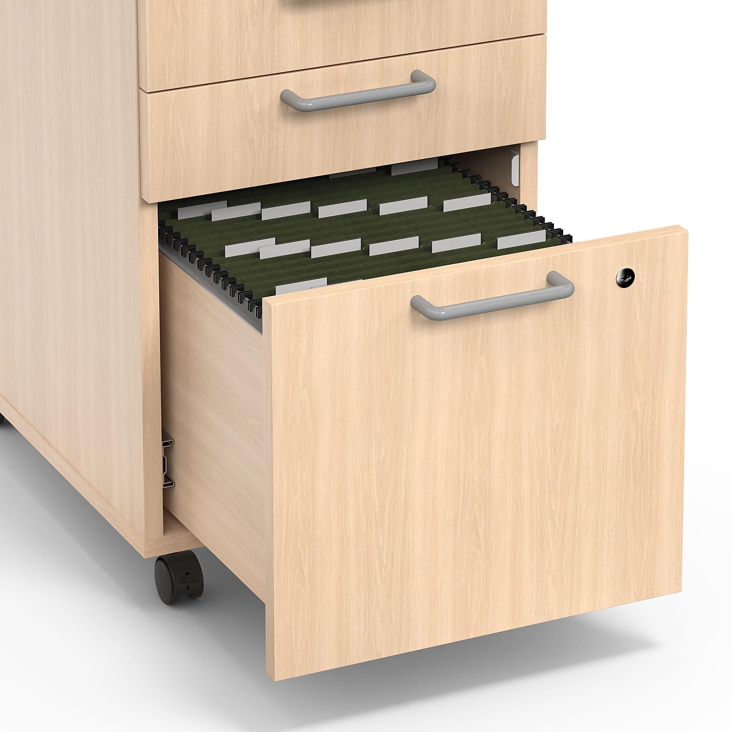 3-Drawer Vertical File Cabinet, Letter & Legal Size Documents, Lockable & Mobile, 21.3" D x 15.6" W x 24.3" H, Natural