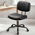 Small Armless Desk Chair with Low Back Lumbar Support, Height Adjustable PU Leather Computer Task Chair with 360° Swivel Wheels, for Small Space, Adults, New Black