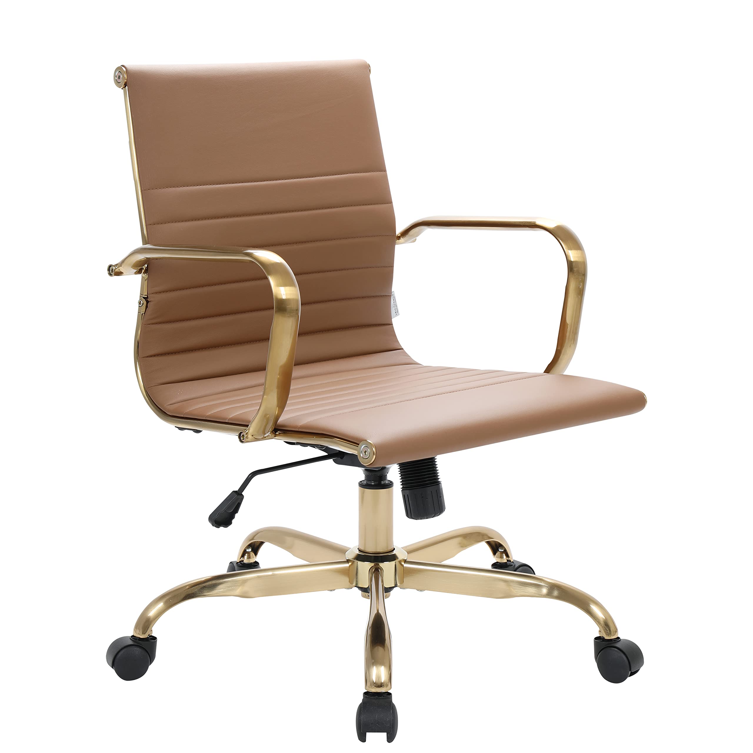 Modern Ergonomic Executive Office Chair, High-Back Leather Conference Desk Chair with Adjustable Height, Tilt Control, 360° Swivel & Gold Frame for Home Office