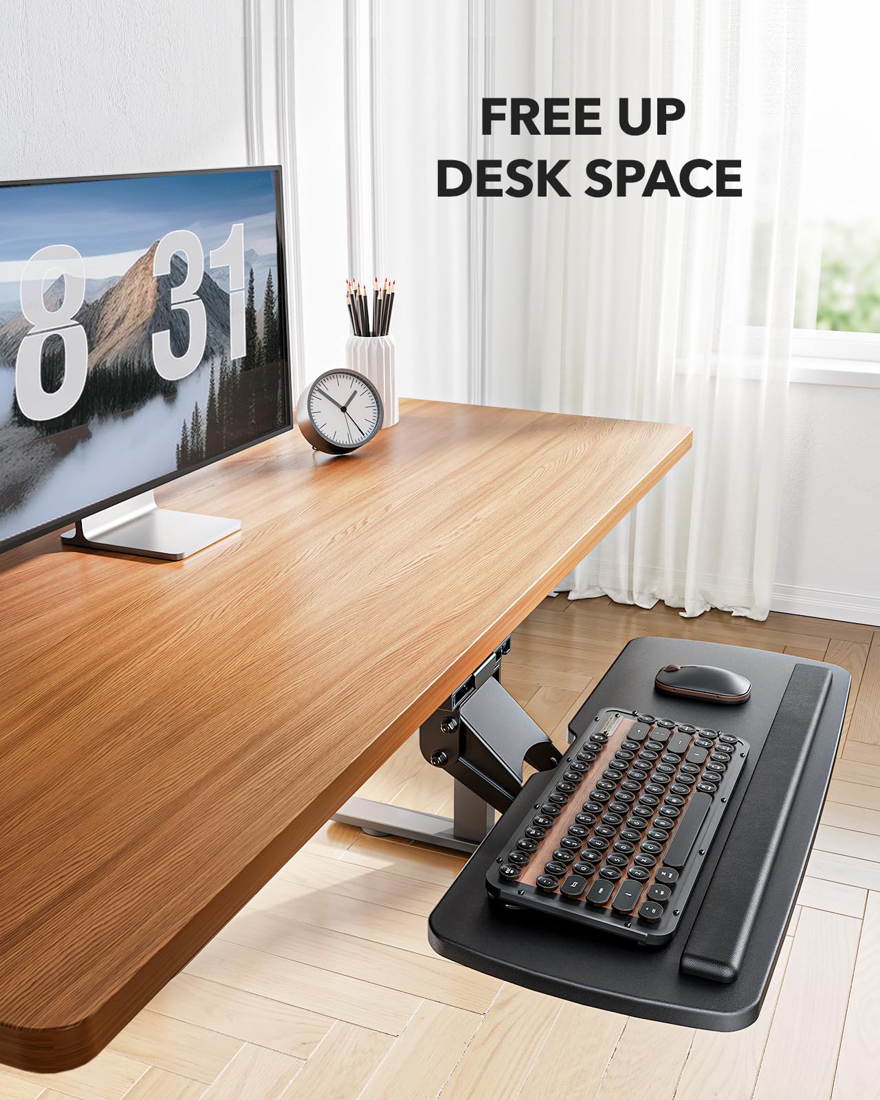 Keyboard Tray Under Desk, 360 Adjustable Ergonomic Sliding Keyboard & Mouse Tray, Under Desk Keyboard Tray Slide Out, Keyboard Holder Under Desk for Typing in Home, Office Work, 25"W x 9.84"D