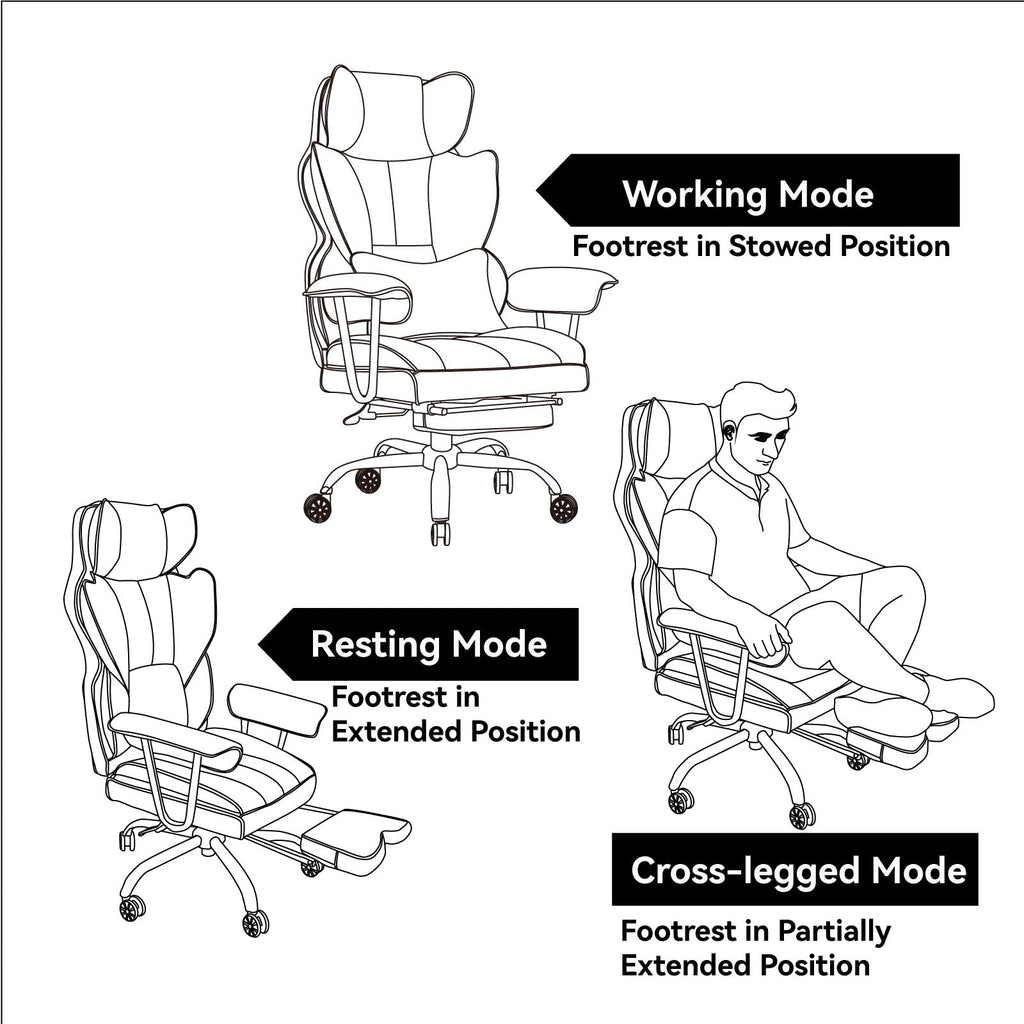 Big and Tall Office Chair 400lbs – PU Leather Executive Office Chair with Lumbar Support & Leg Rest, Heavy-Duty Computer Chair for Home Office, Grey