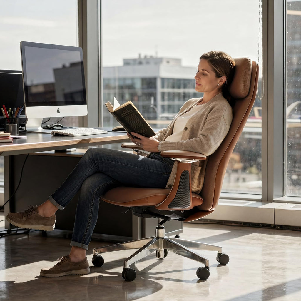 Genuine Leather High-Back Executive Office Chair,Ergonomic