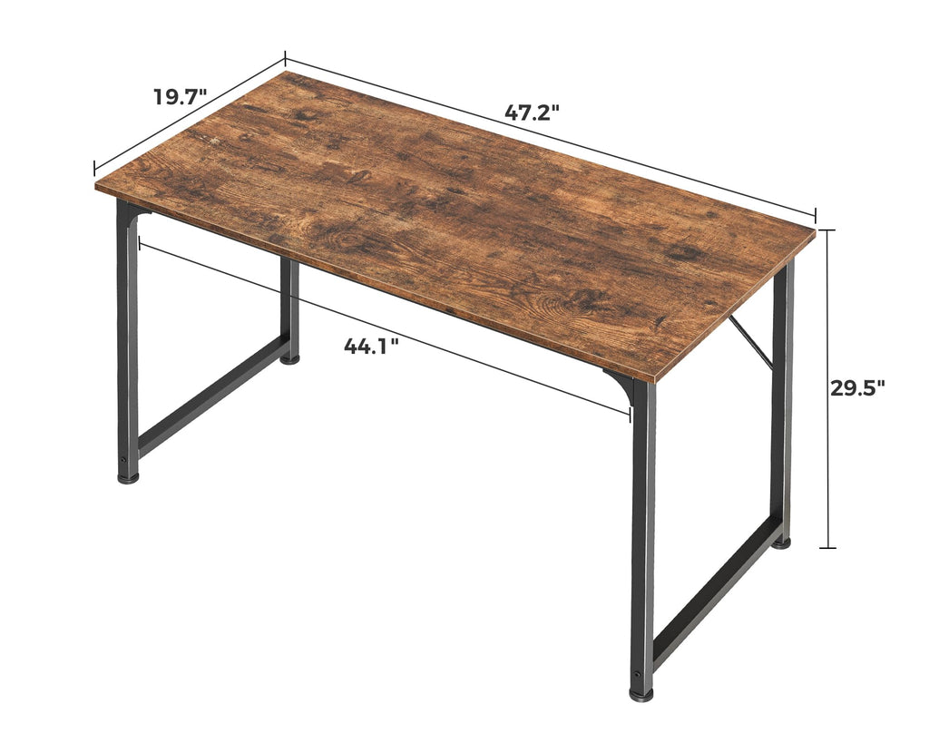 Computer Desk, 48 Inch Office Desk, Gaming Desk with Storage, Writing Desk Work Desk for Home Office, Study, Modern Simple Desk, Large Legroom, Metal Frame, Rustic Brown
