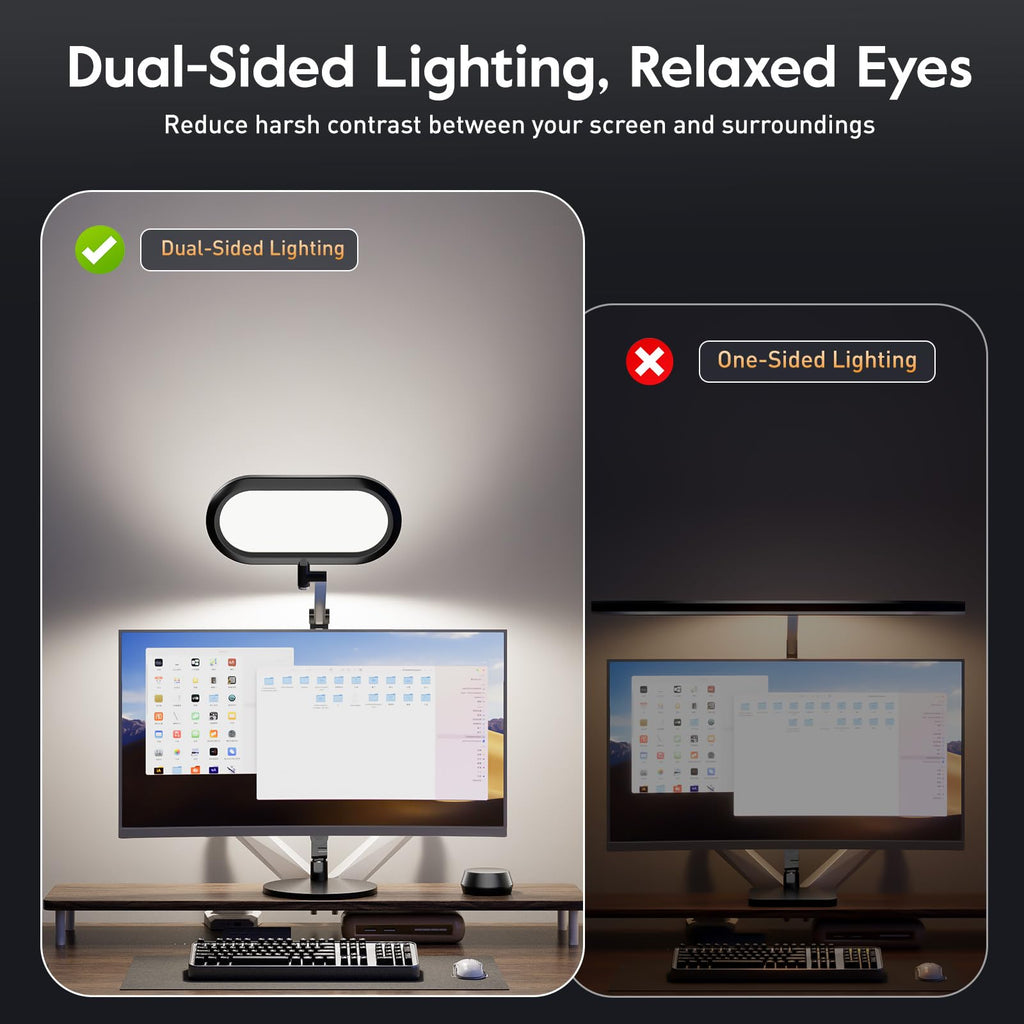 Premium LED Desk Lamp for Office – Eye-Caring Double Side Light with Knob Remote, Stepless Dimming & Color, Memory, Metal Table Lamp for Zoom, Studying, Video Conference, Flicker-Free, Glare-Free