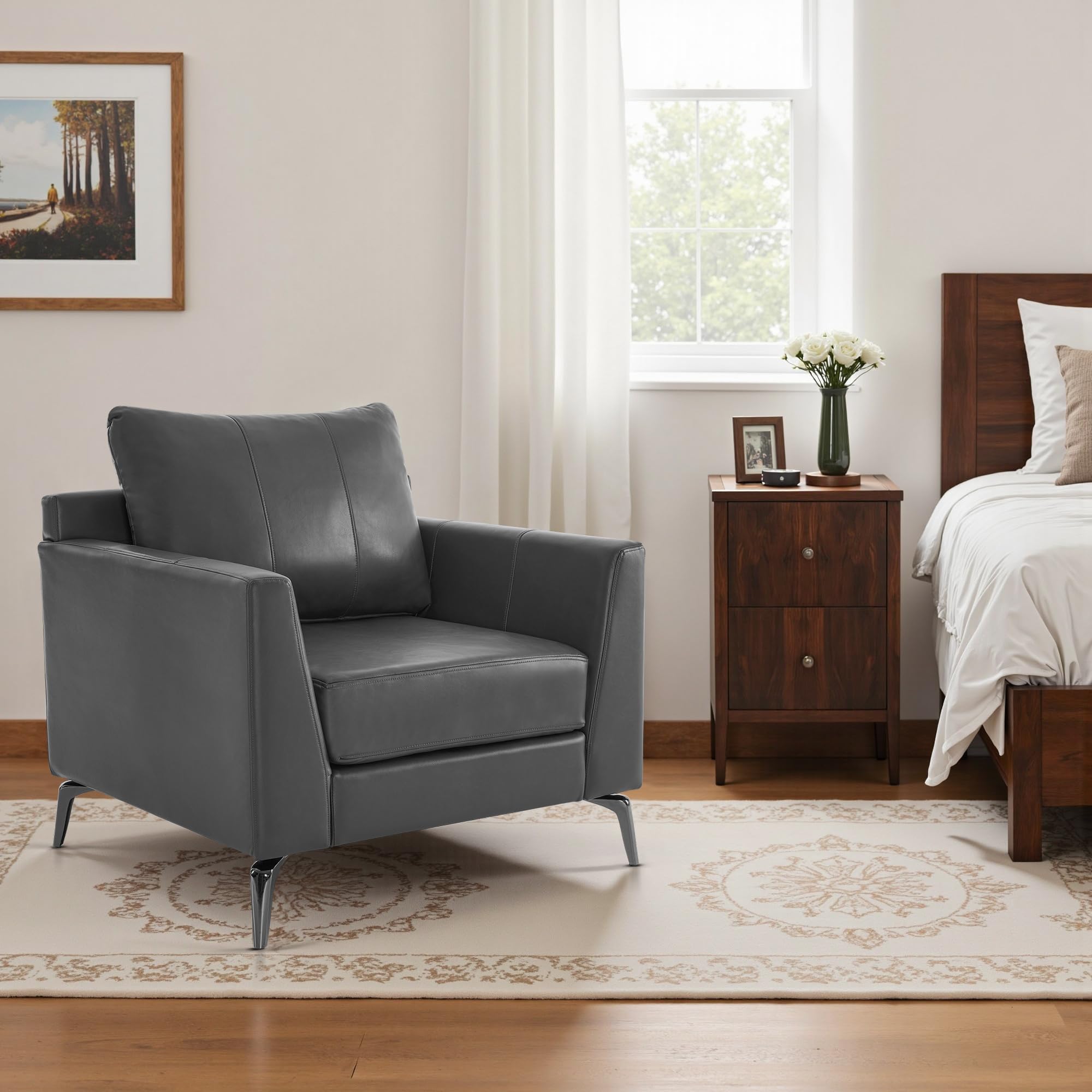 Modern Accent Chair, Faux Leather Lounge Armchair with Sloped Arms, for Living Room, Office, Reception, Waiting Room 4629 (1, Grey)