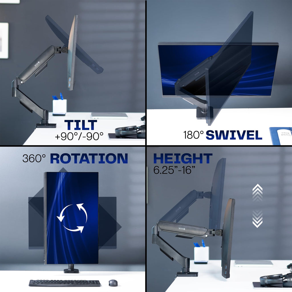 Single Monitor Stand, Fully Adjustable Arm for 17 to 32 inch Screen, Mechanical Articulating Desk Mount, Gaming and Office Setups, VESA 75x75, 100x100, Max 19.8 lbs, Classic, Black, STAND-V001O
