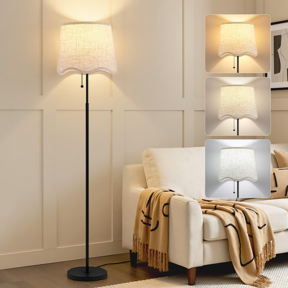 Floor Lamps for Living Room & Bedroom, 60" Modern Tall Standing Lamp, 3CCT