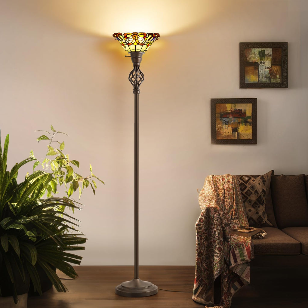 Torchiere Floor Lamp for Living Room, Tiffany-Style Reading Light