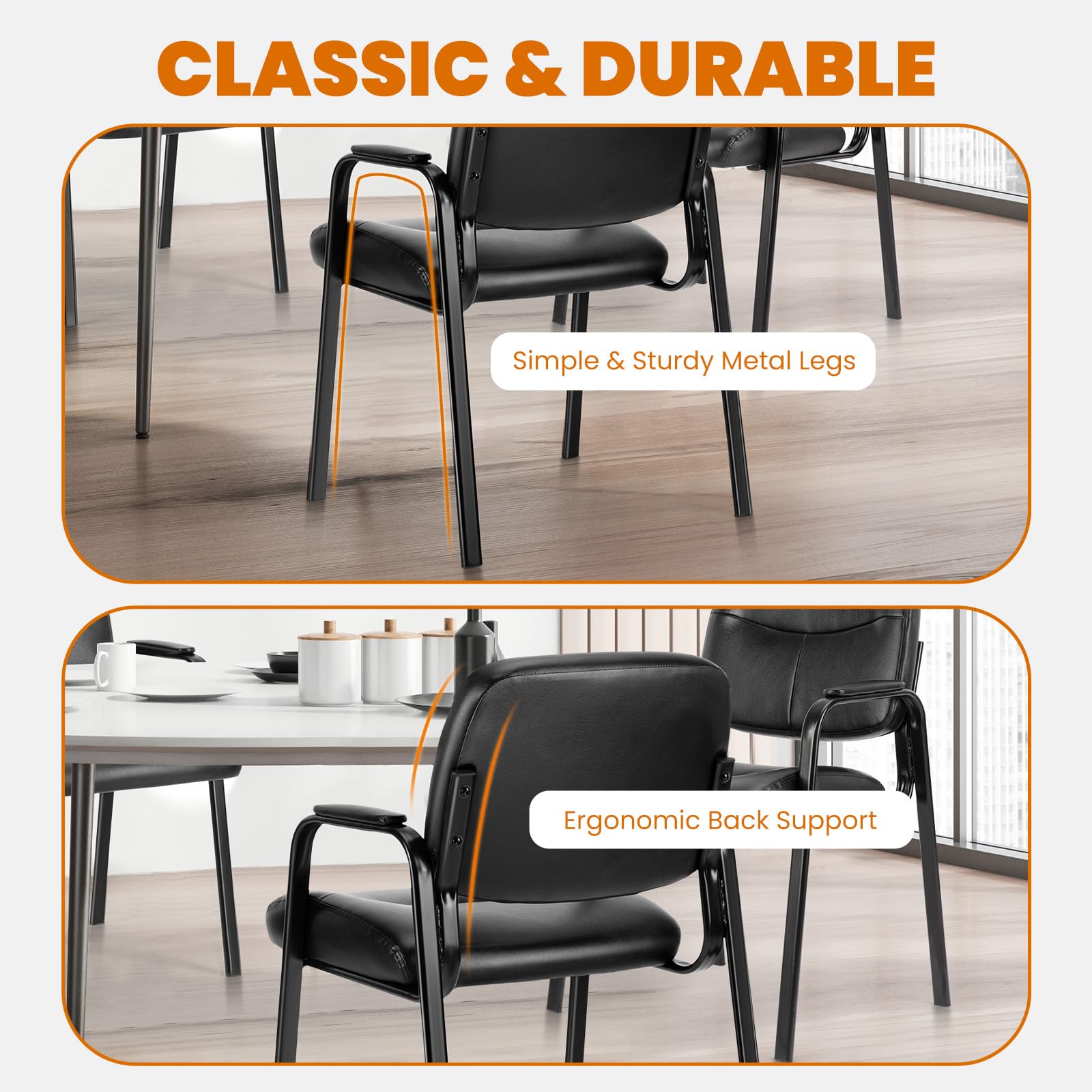 Office Waiting Room Chairs Set of 2, Leather Desk Reception Guest Stationary Side Chair with Padded Arms for Home Conference Meeting Lobby Area Medical Clinic Church