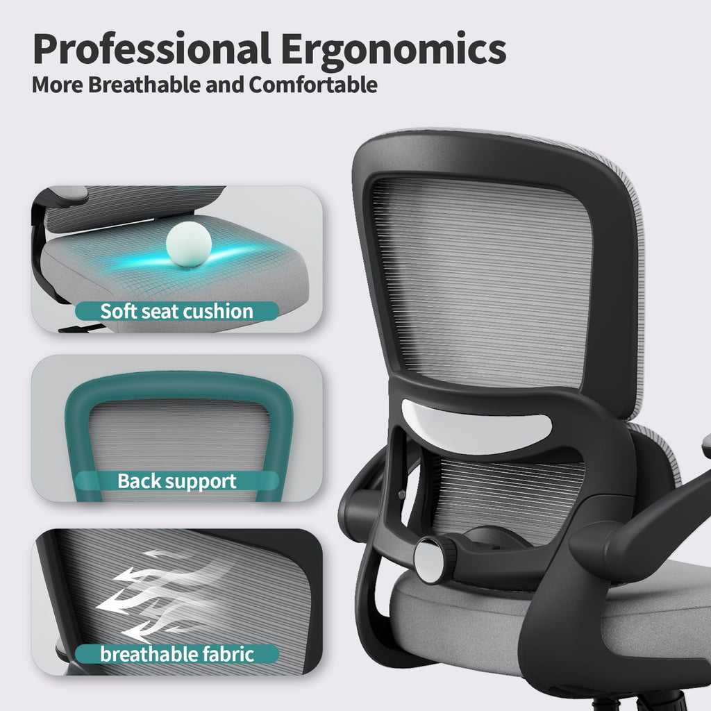 Office Chair - Ergonomic Desk Chair with Adjustable Lumbar Support, Mesh Computer Chair, Executive Chair for Home Office Comfortable Lumbar Support (Fog Gray)
