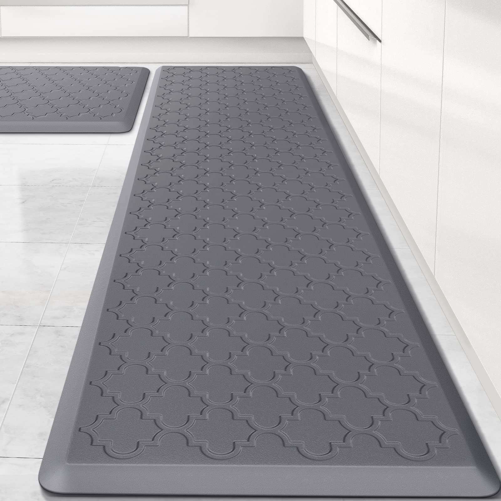 Mat [2 PCS] Cushioned Anti-Fatigue Floor Mat Water Resistant Non-Skid Kitchen Mats and Rugs Ergonomic Comfort Foam Kitchen Rugs Standing Mat for Floor Office Sink(Grey,17.3"x28"+17.3"x60")