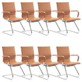 Office Desk Chair Set of 8,No Wheels PU Leather Computer Chairs Mid Back Guest Chairs with Seld Base for School/Reception/Conference/Waiting Room,Terracotta