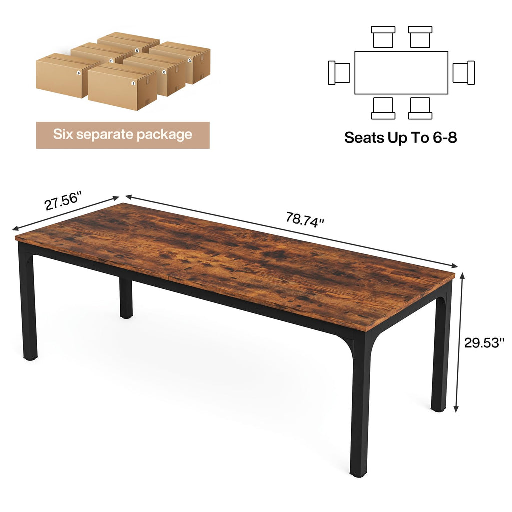 6.5 FT Conference Room Table, 78.74" W x 27.56" D Large Office Conference Table, Modern Seminar Meeting Table Desk for Boardroom, Meeting Room (6, Rustic Brown)