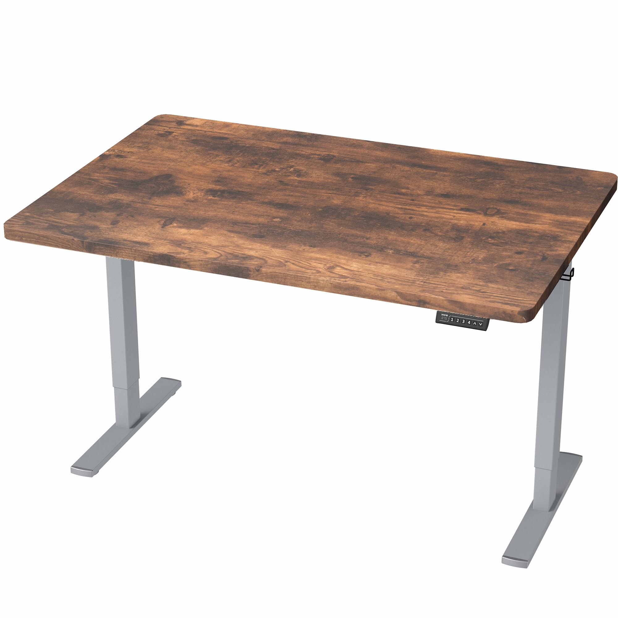 Electric 48 x 30 in Rustic Standing Desk, Memory Height Adjustment, 1B Series, Holds 220 lbs, One-Piece Vintage Brown Top, Gray Frame