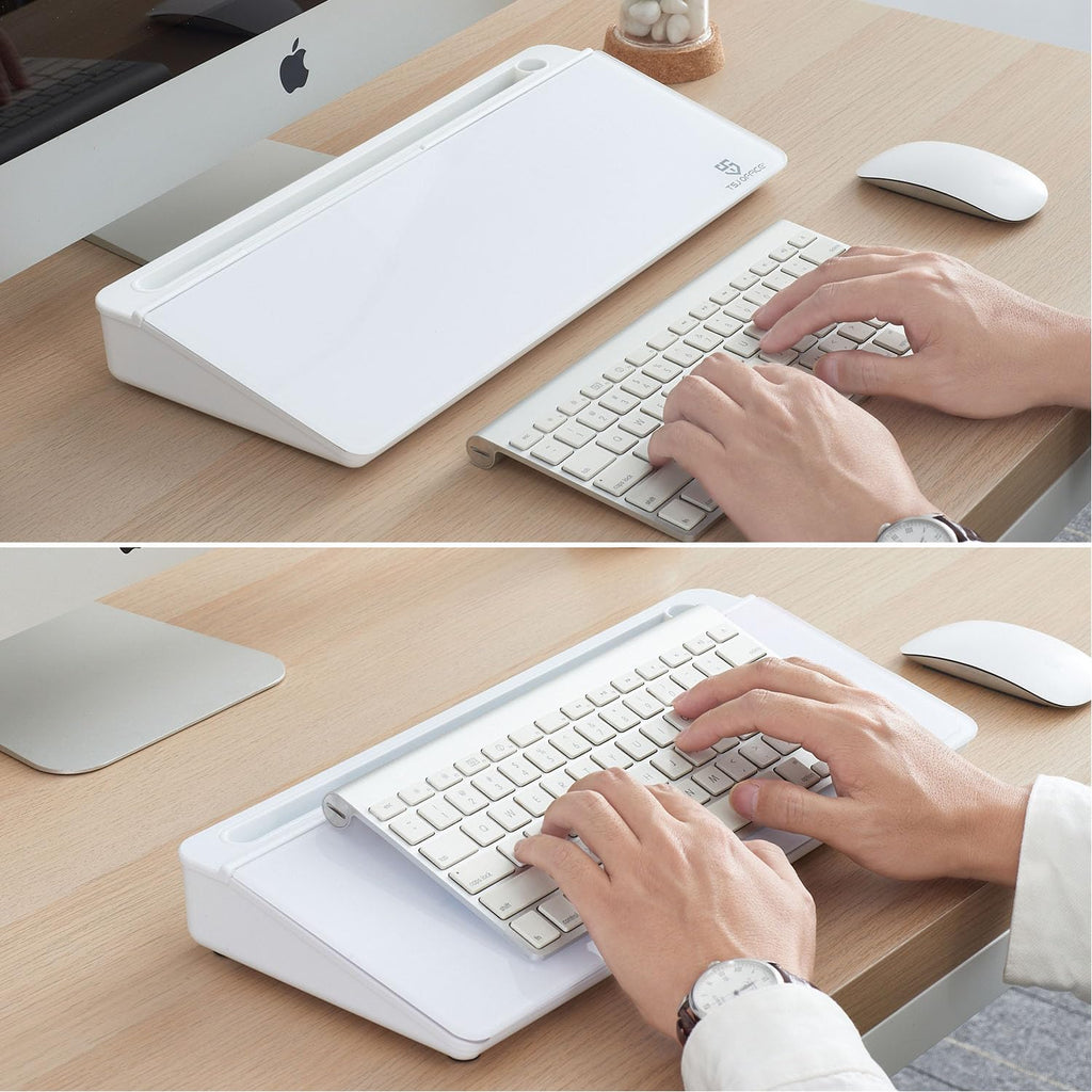 Small Desktop Whiteboard -Glass Dry Erase Board Computer Keyboard Stand White Board Surface Pad with Drawer, Desk Organizers with Accessories for Office, Home, School Supplies - White