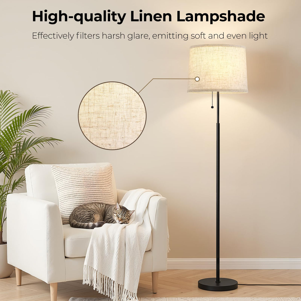 Floor Lamps for Living Room & Bedroom, 60" Modern Tall Standing Lamp, 3CCT
