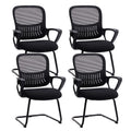 Set of 4, Reception Chair No Wheels, Stationary Non Rolling Mesh Mid Back Computer Guest Side with Lumbar Support for Waiting Area Reception Conference Room, Modern Black