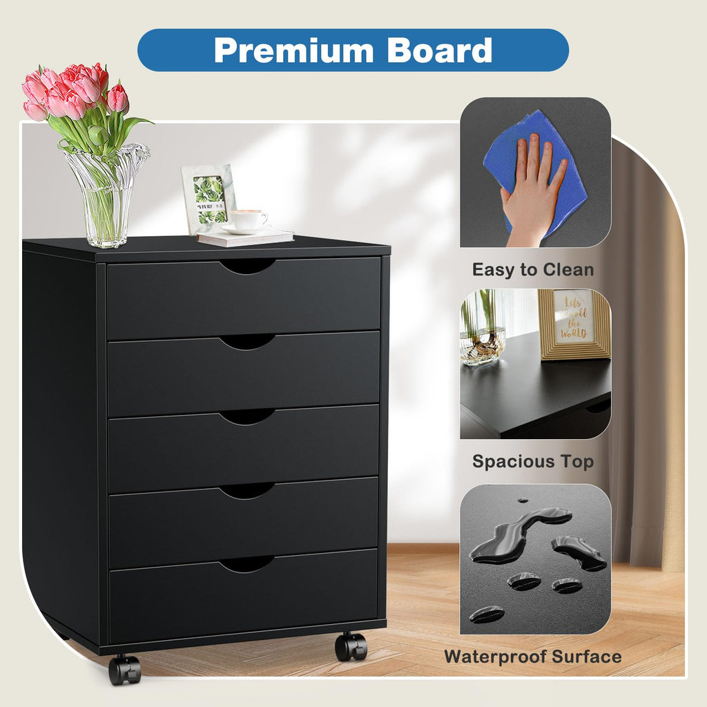 5 Drawer File Cabinet with Wheels, Under Desk Storage Printer Stand