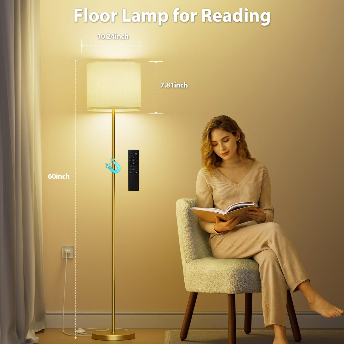 Dimmable Floor Lamps for LivingRoom with 12W LED Bulb,Foot Switch