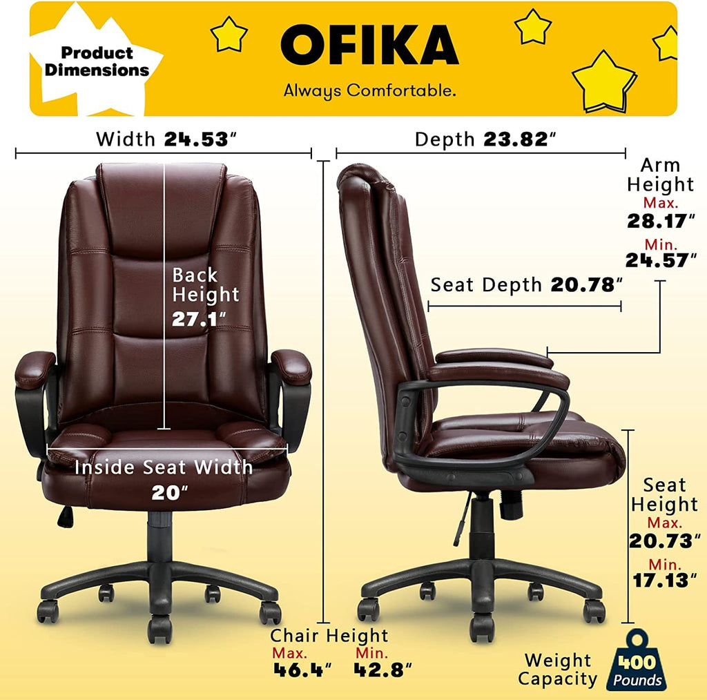 Leather Office Desk Chair,Ergonomic Office Chair with Lumbar Support,Computer Chair,Executive Leather Chair with Padded Flip-up Arm,Adjustable Armrests, Black,275LBS