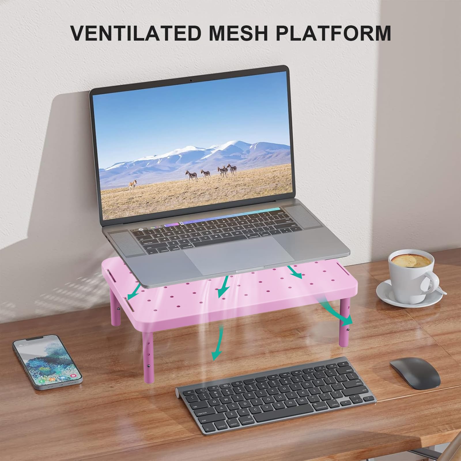 Computer Monitor Stand for Desk, Adjustable Laptop Riser, Desk Monitor Stand Underneath Storage for Office, Home, School Supplies (PTT001-P), 1 Pack, Pink