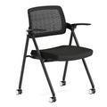 Stackable & Foldable Office Chair, Folding Desk Chair with Flip-Up Armrest, Breathable Mesh, Thick Seat Cushion & Rocking Backrest, Conference Room Chair with Wheel (Black，1)