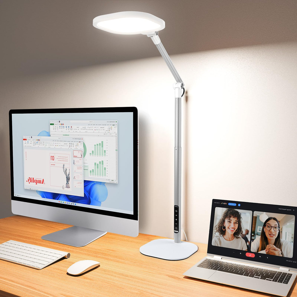 Tall LED Desk Lamps with Base, Edge-Lit Eye-Care, 50 Light Modes