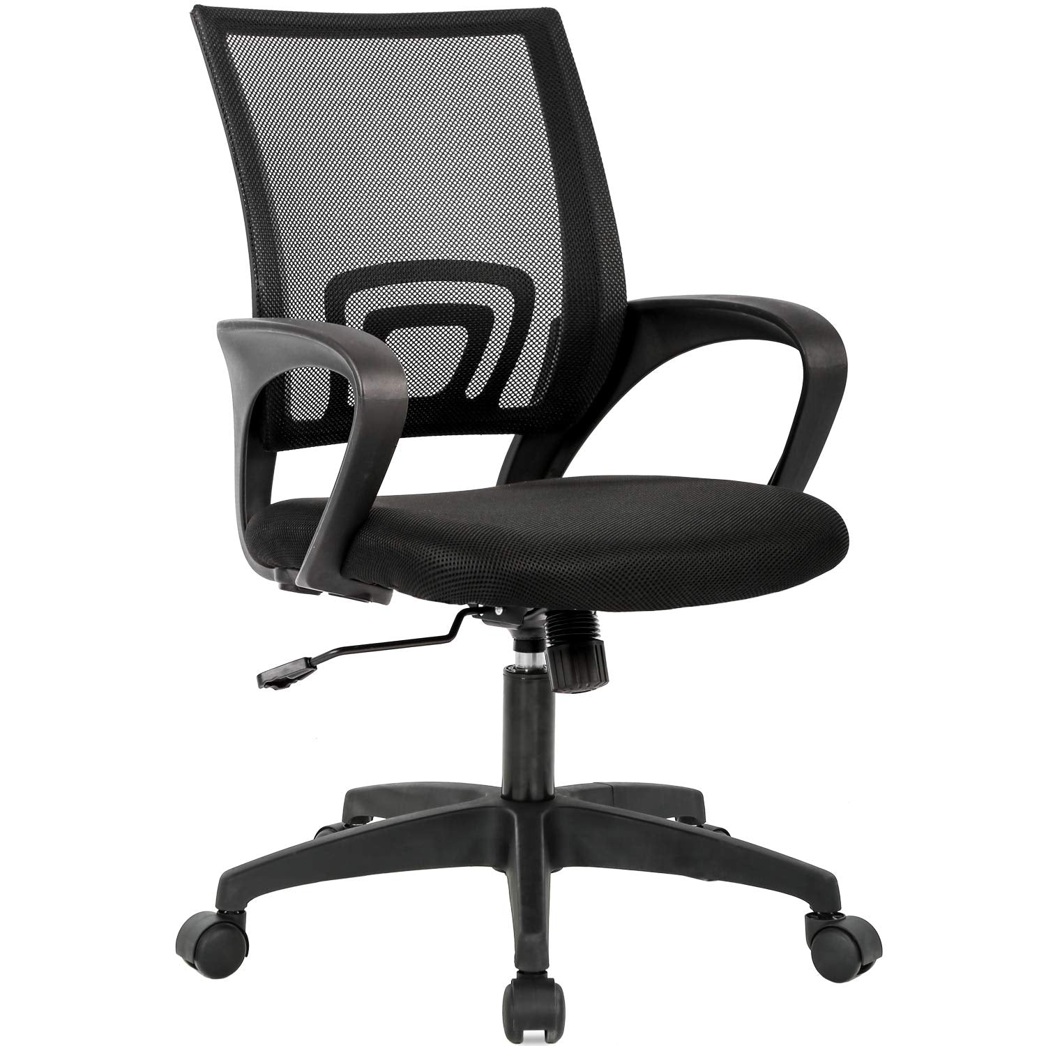 Ergonomic Office Chair | Mid-Back Swivel Desk Chair | Breathable Backrest & Lumbar Support | Adjustable Height | Sponge Seat | Rolling Wheels | Black | for Adults & Women
