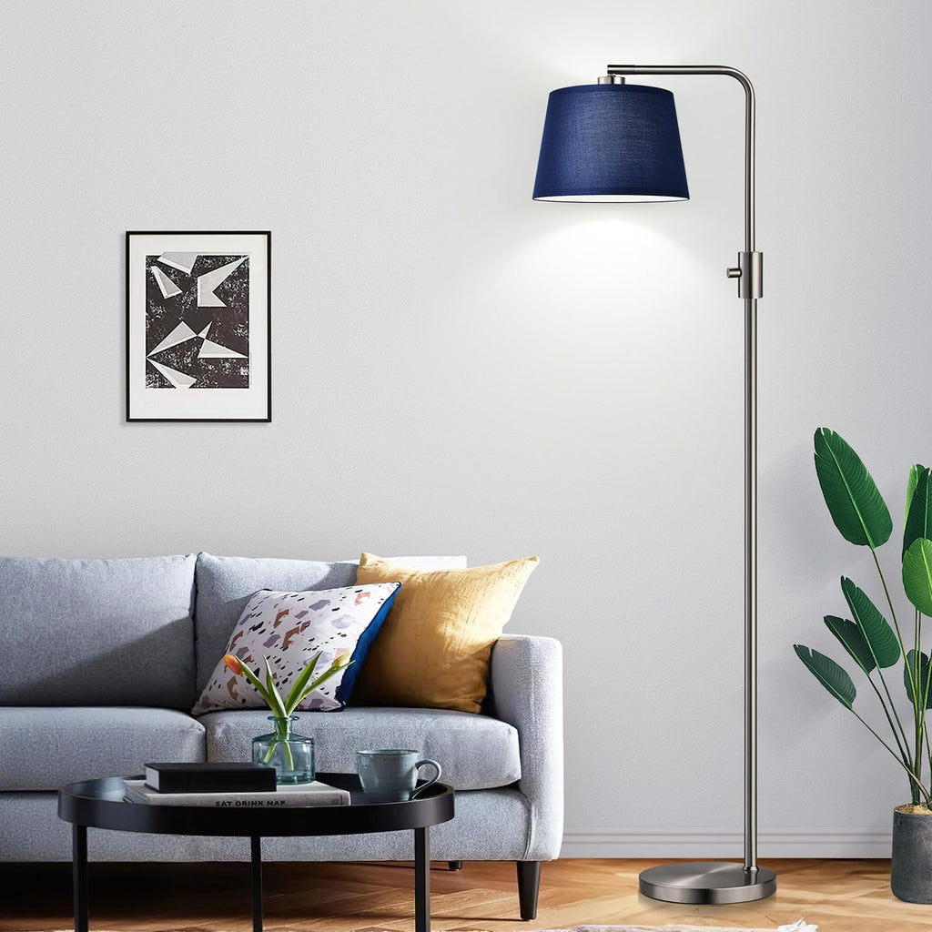 Floor Lamp, 1000 Lumens LED Edison Bulb Included, Brushed Nickel Arc Standing Tall Floor Lamp with Blue Shade for Living Room Bedroom Office Dining Room