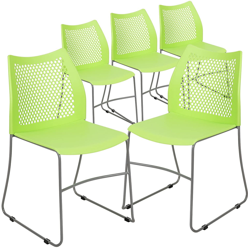 (Set of 5)Hercules Series Contoured Lobby Chairs with Air-Vent Honeycomb Backs, Ergonomic Stacking Chairs for Offices, Green