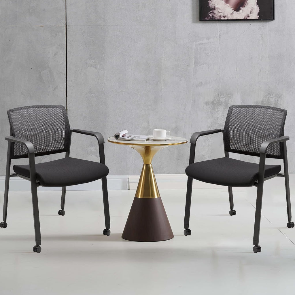 8PK, Mesh Back Guest Reception Arm Chairs with Wheels, Waiting Room Chairs with Upholstered Fabric Seat and Ergonomic Lumbar Support for Office,