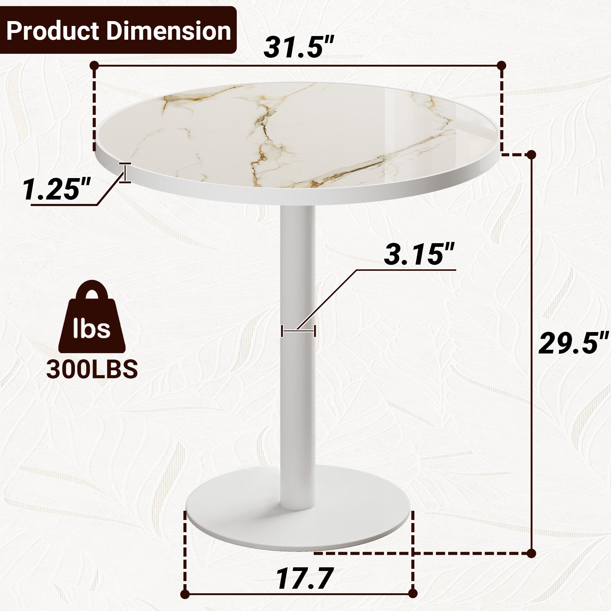 hausway 31.5" Tulip Table,Round Kitchen Dining Table for 2-4 with Thick Sintered Stone Top,Titanium Golden Pedestal Base,Heat-Resistant,Bistro Table for Dining Room,Café,Small Space（Amber Rift）
