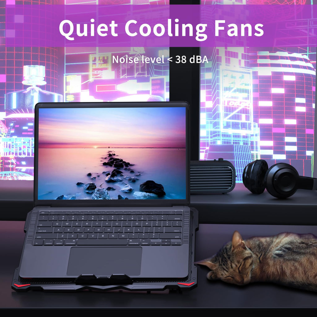 Laptop Cooling Pad for 15.6 to 17.3 Inches PC Notebooks, 5 Fans Computer Cooler Stands with Purple Lights Desk Chiller Mat, S035