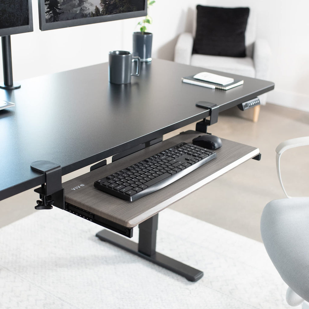 Large Clamp-on Computer Keyboard and Mouse Under Desk Slider Tray, 27 x 11 inch Pull Out Platform Drawer, Gray