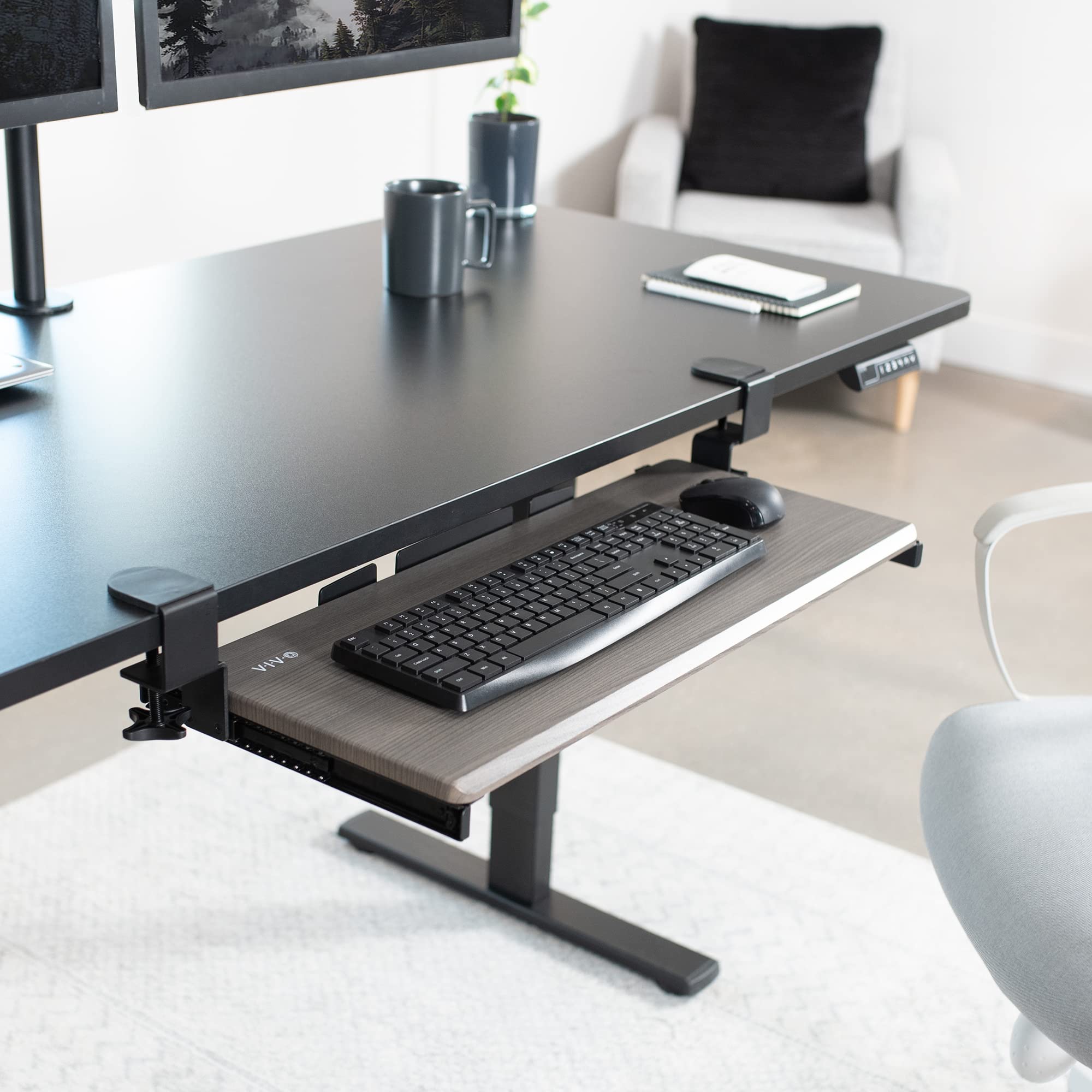 Large Clamp-on Computer Keyboard and Mouse Under Desk Slider Tray, 27 x 11 inch Pull Out Platform Drawer, Gray