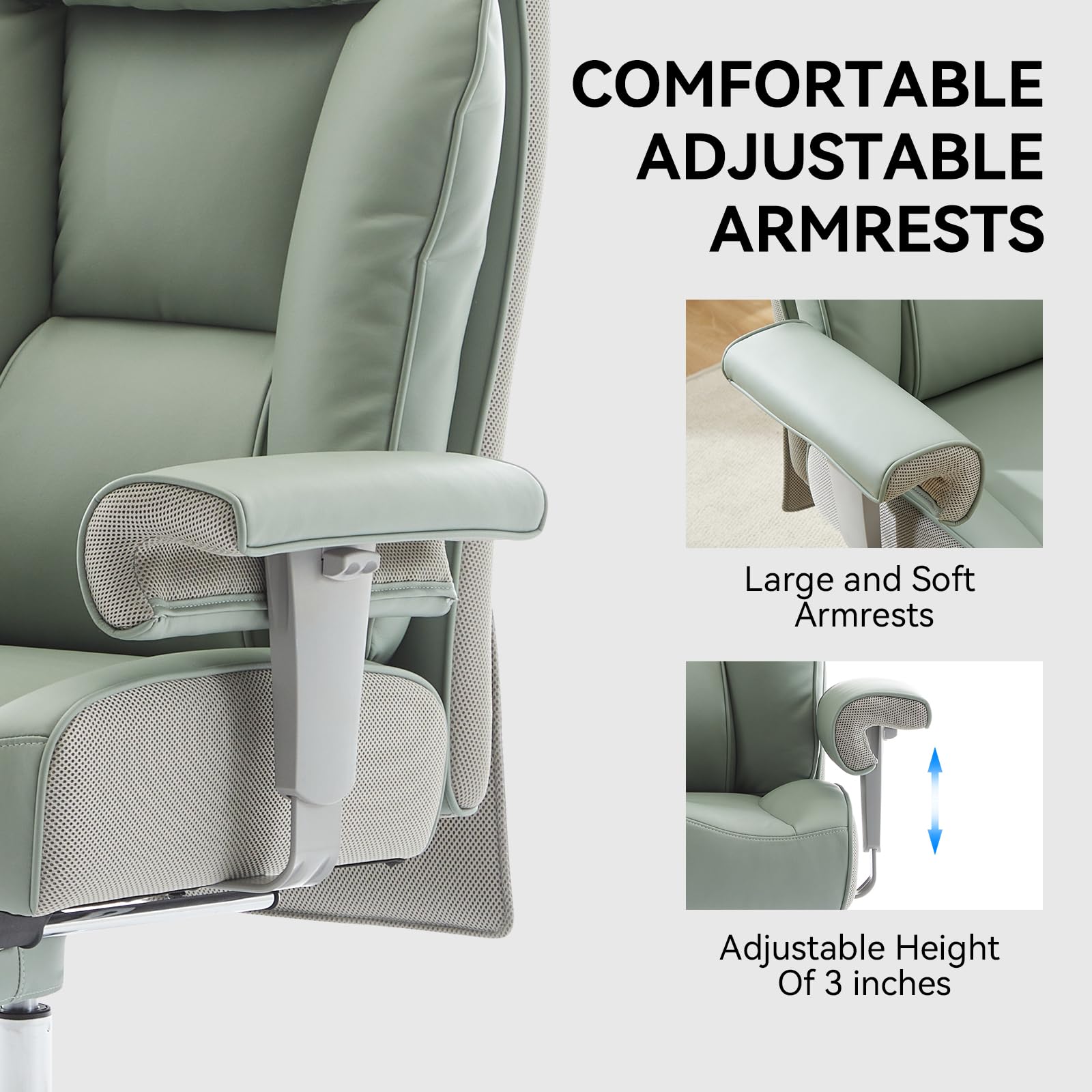 Big and Tall Office Chair 400lbs - Heavy Duty Executive Desk Chair with Foot Rest & 23" Wide Seat - High Back Ergonomic Leather Computer Chair for Heavy People, Home Office, Green