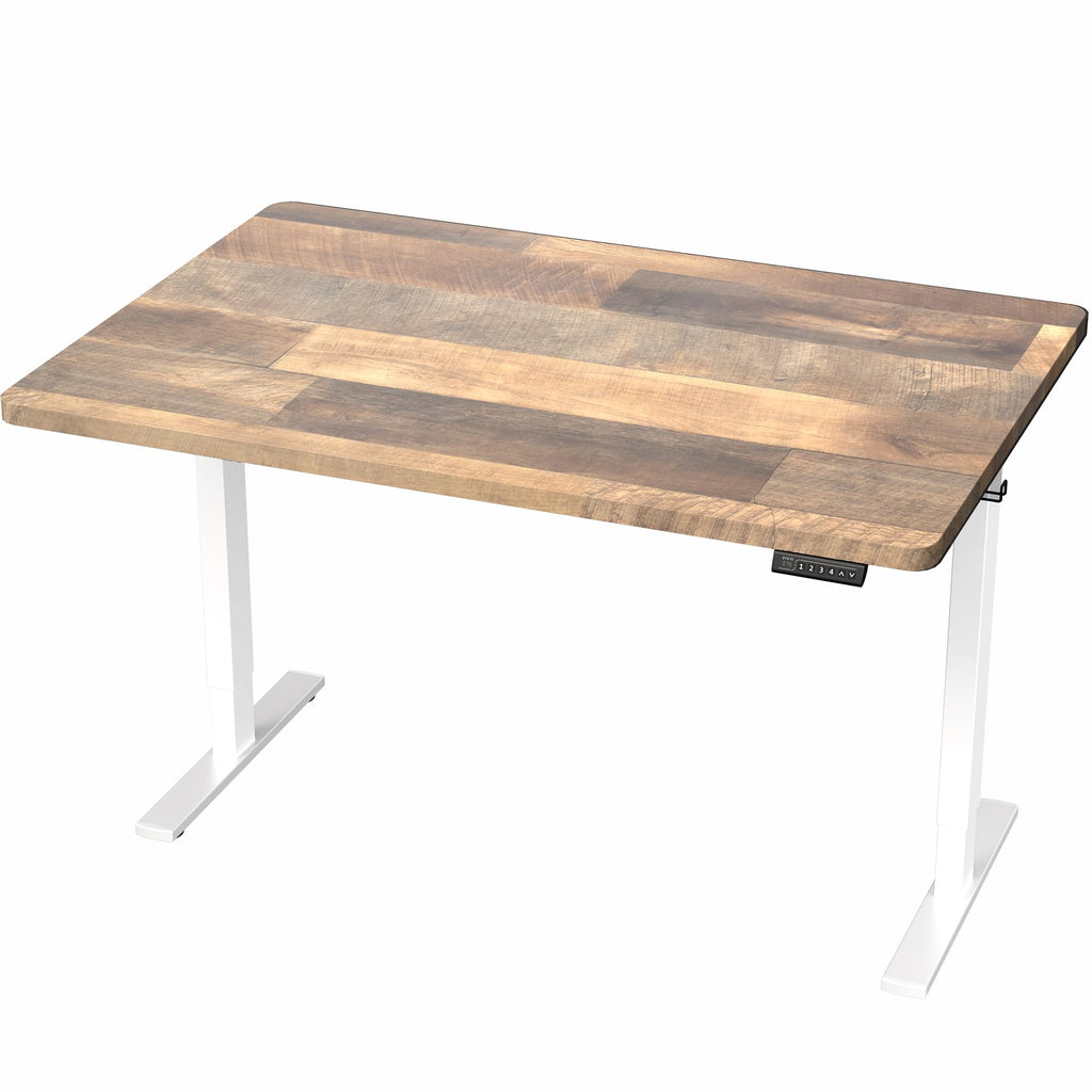Electric 48 x 30 in Standing Desk, Memory Height Adjustment, 1B Series, Holds 220 lbs, One-Piece Reclaimed Wood Top, White Frame
